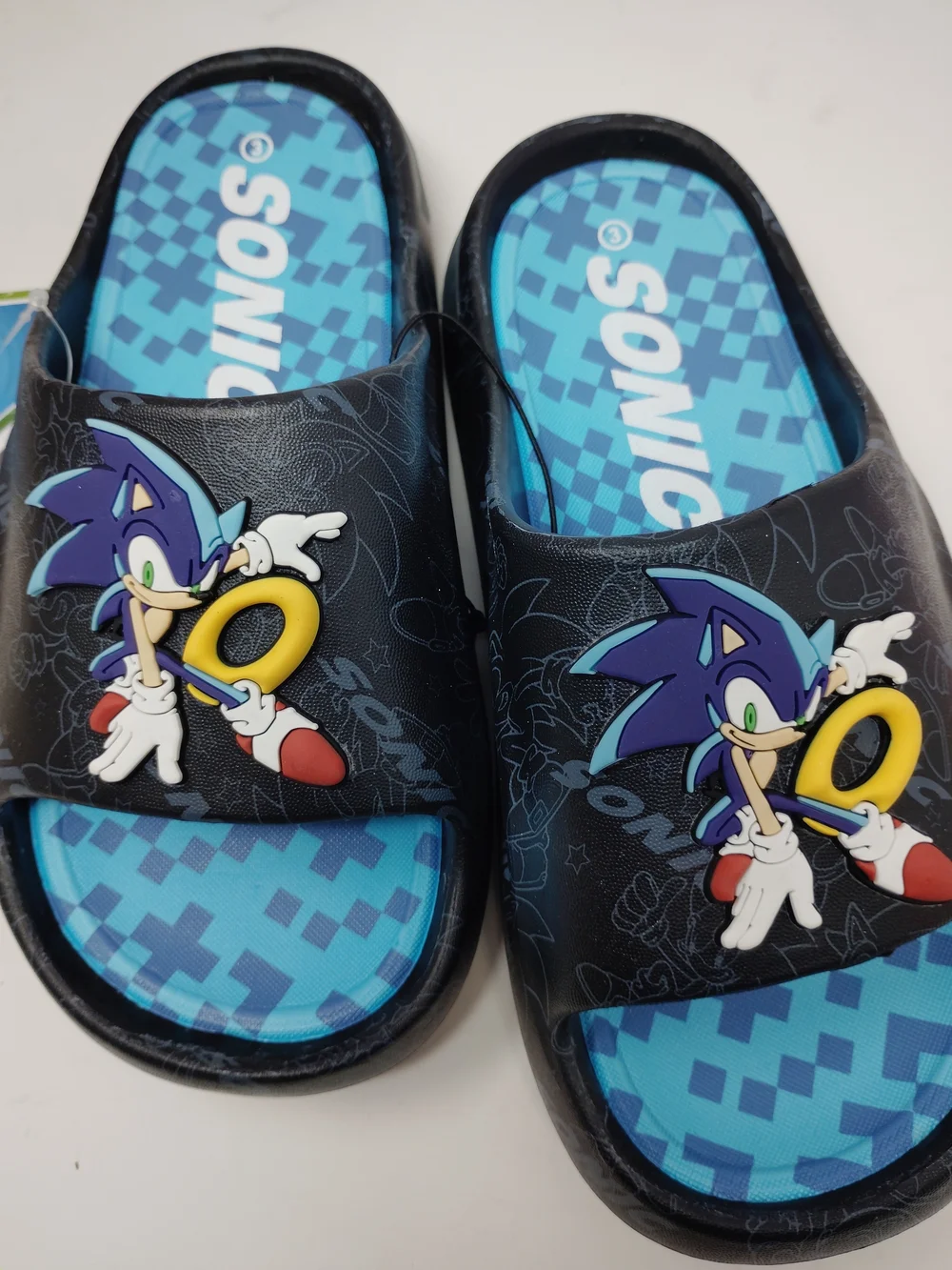 Sonic the Hedgehog Kids Slide Sandals in Blue and Black, Size 3